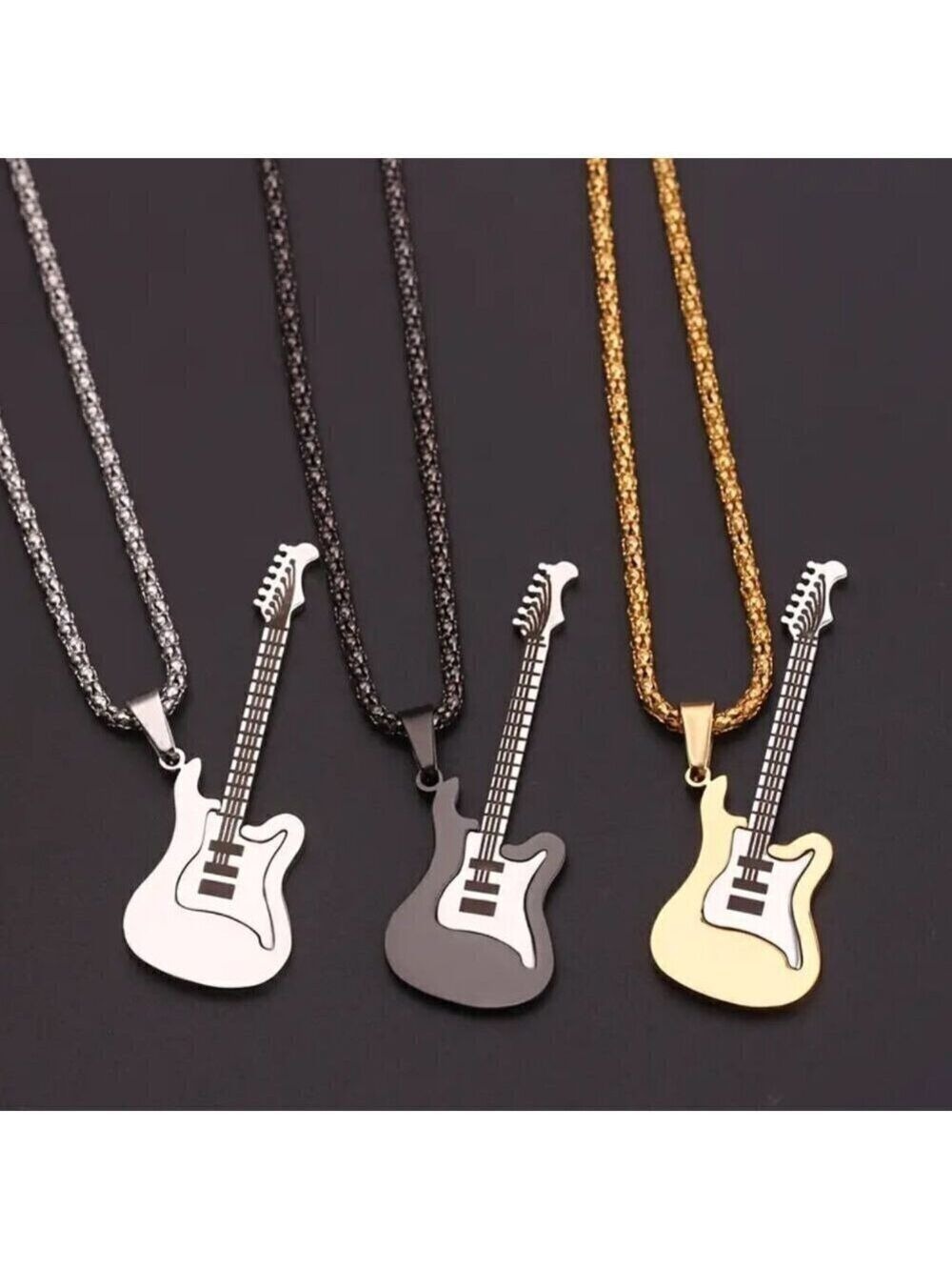 Silver Tone Electric Guitar Necklace and Pendant #620 - Picture 8 of 9